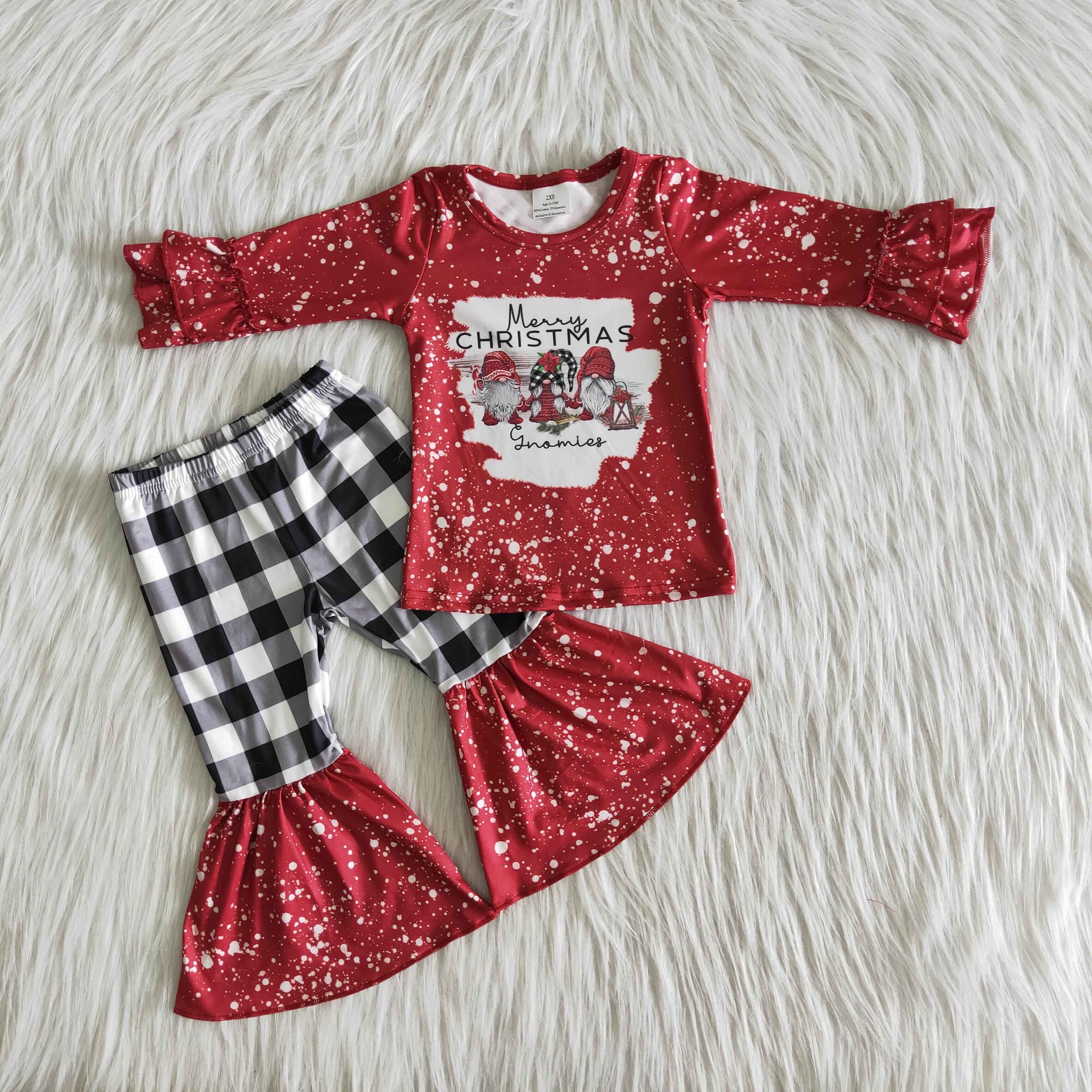 girl red christmas plaid winter long sleeve set