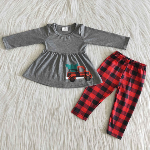 6 A22-20 tree truck plaid christmas outfits set