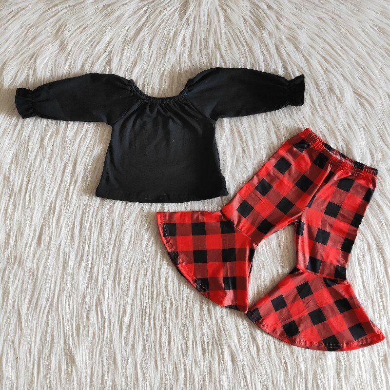 6 A15-13 baby girl clothes black red plaid winter outfits -promotion 2024.11.9 $2.99