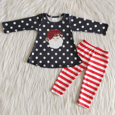 girl winter black dot santa claus christmas set