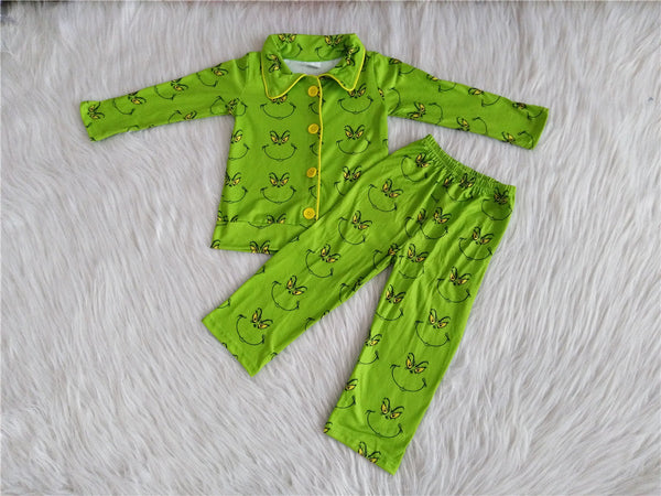 boy green long sleeve pajamas christmas outfits