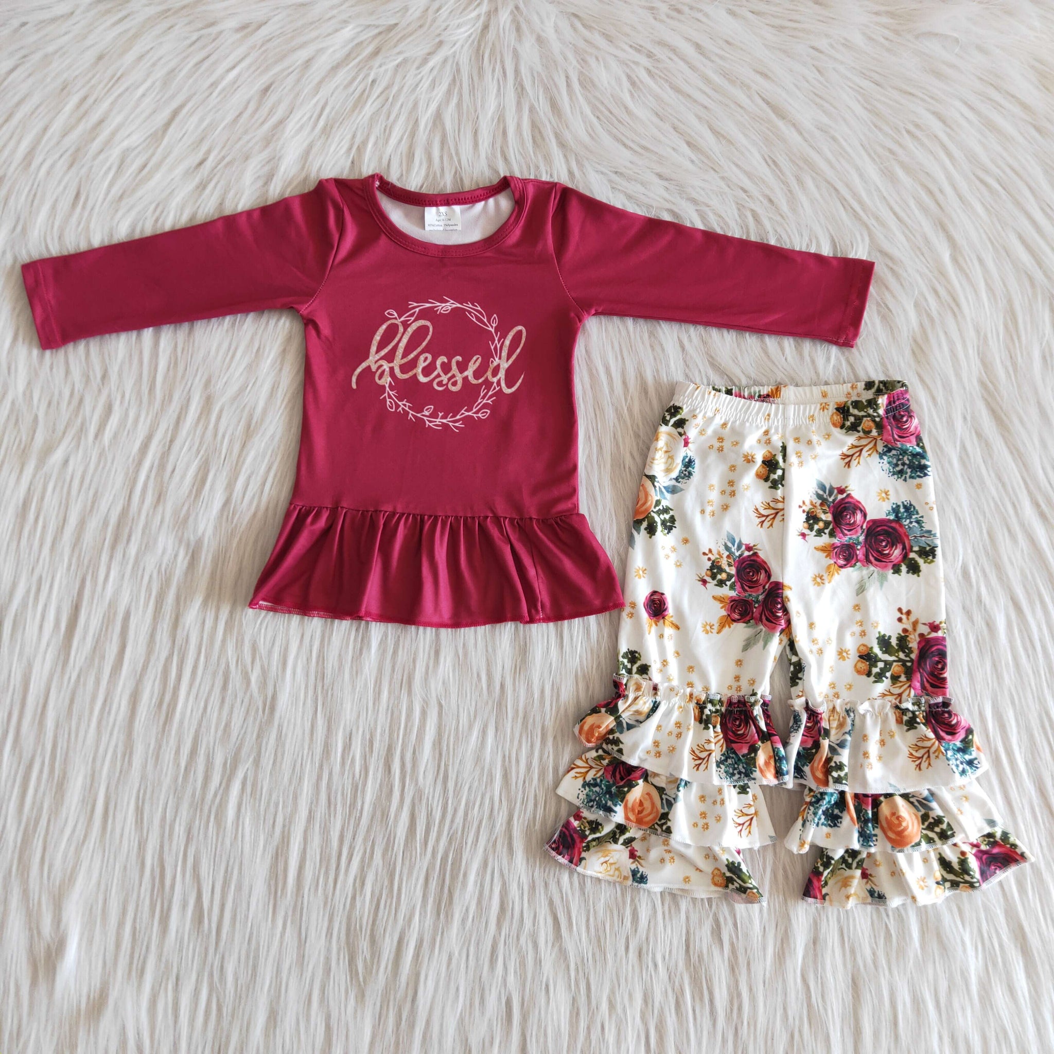 6 A16-28 RTS girl dark red blessed floral winter long sleeve set-promotion 2024.8.17 $2.99