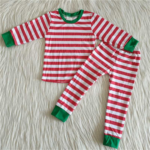 boy 100% cotton red stripe pajamas winter outfit set