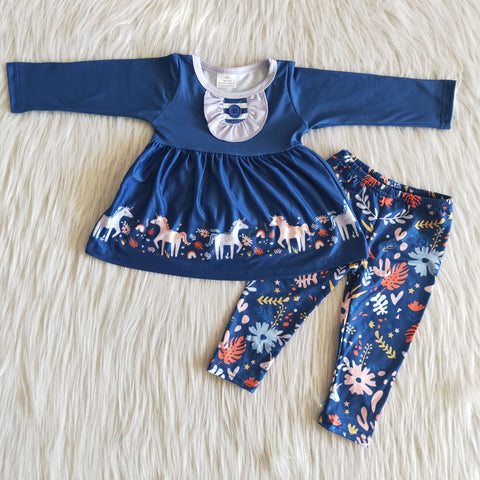 girl winter blue horse long sleeve set