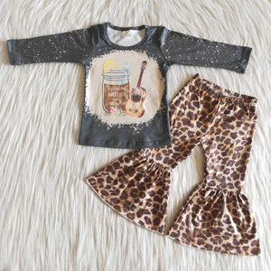 6 B13-18 RTS girls boutique outfits guitar leopard bell bottom winter long sleeve set--promotion 2024.12.21 $2.99