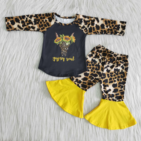 6 B8-37 RTS girls winter outfit leopard sunflower long sleeve set-promotion 2024.8.24 $2.99