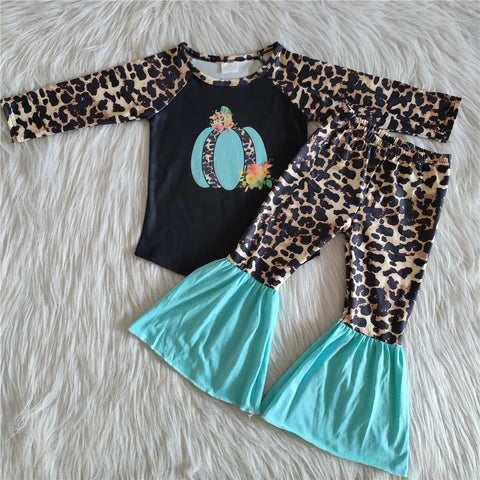 6 A13-15 girl pumpkin leopard blue long sleeve halloween set-promotion 2023.9.11