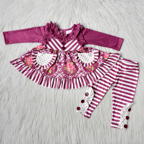 6 B8-21 girl purple stripe pocket winter long sleeve set-promotion 2023.12.23