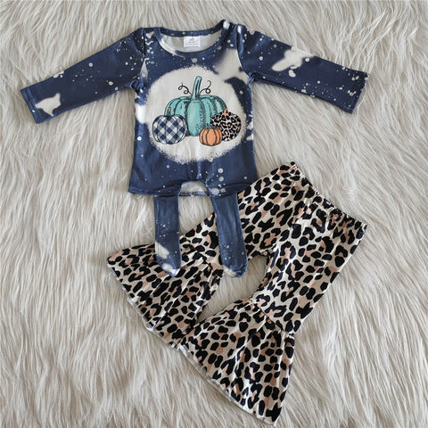 girl clothing grey pumpkin set halloween leopard short sleeve outfit