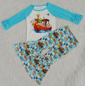 girl blue cartoon winter long sleeve set