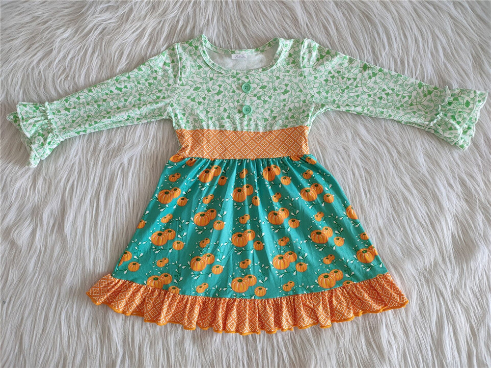 girl halloween green pumpkin dress