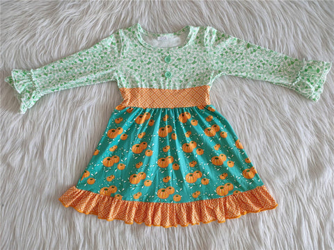 girl halloween green pumpkin dress