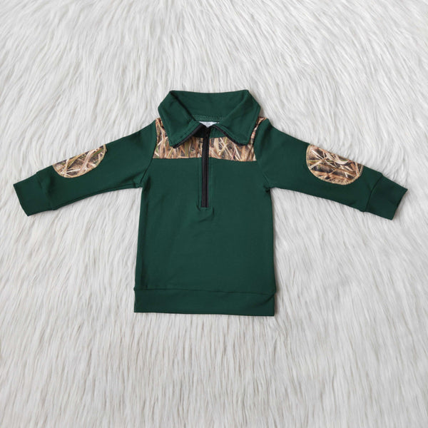 boy green leave zipper long sleeve winter top