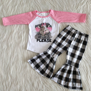 6 A25-29 girl pink black plaid heifer cow farm long sleeve set--promotion 2024.12.14 $2.99