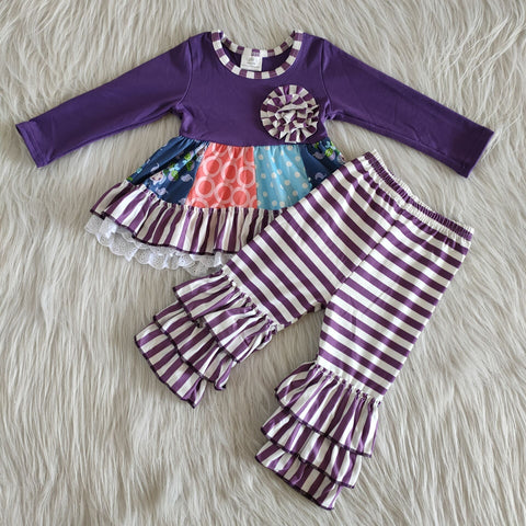 6 A22-27 girl purple stripe winter long sleeve set-promotion 2023.12.23