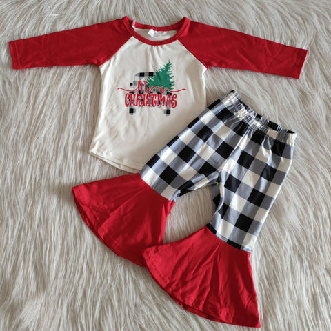 6 A12-15 girl winter plaid christmas tree truck long sleeve set - -promotion 2024.11.16 $2.99