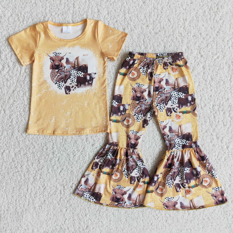 E13-17 girl clothes yellow cow farm spring fall set-promotion 2024.3.2 $5.5