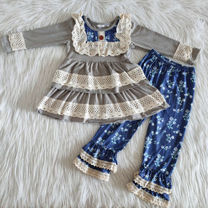 6 A28-2 girl grey lace navy floral winter long sleeve set-promotion 2023.12.23