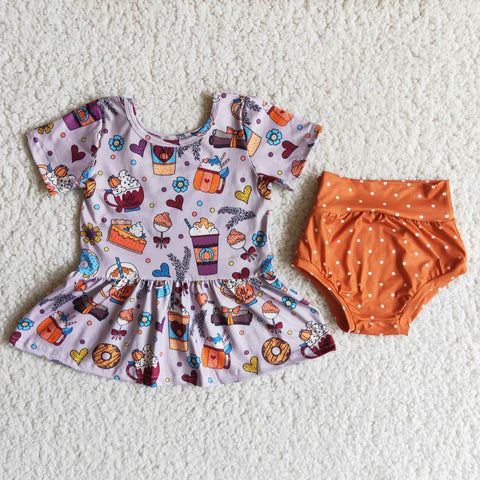 girl halloween bummies short sleeve set