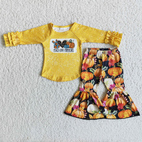 girl halloween yellow peave love pumlin set