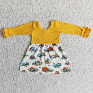 girl halloween yellow pumpkin truck dress