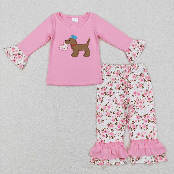 GLP0937 baby girl clothes heart dog embroidery girl valentines day outfit