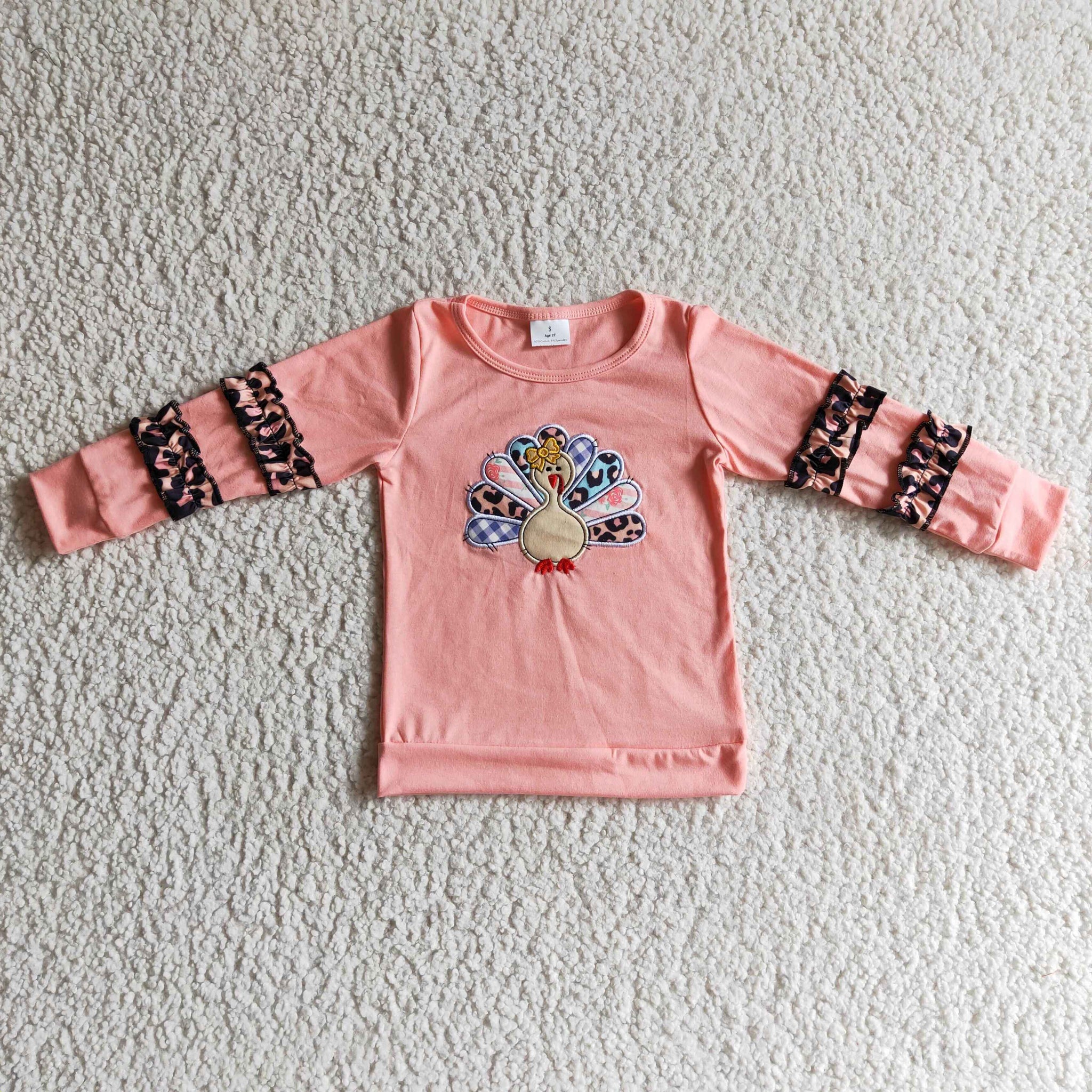 GT0040 thanksgiving baby embroidery turkey shirt