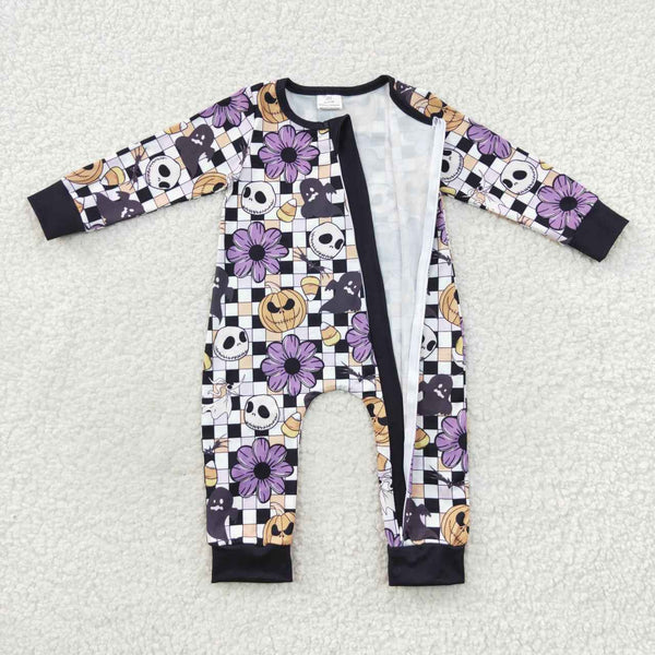 LR0445  baby clothes pumpkin halloween winter zipper romper