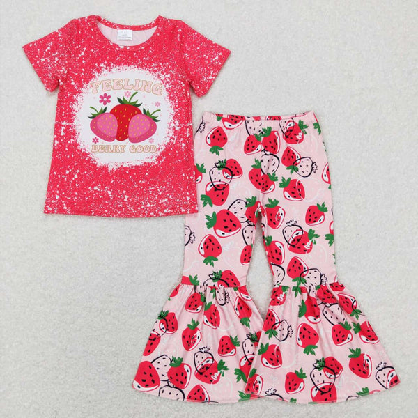 GSPO0906 toddler girl clothes strawberry girl bell bottom outfit
