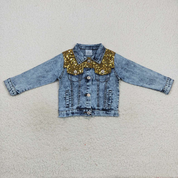 GT0351 baby girl clothes denim coat sequin winter jacket