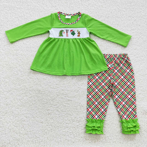 GLP0441 toddler girl clothes green girl christmas outfit