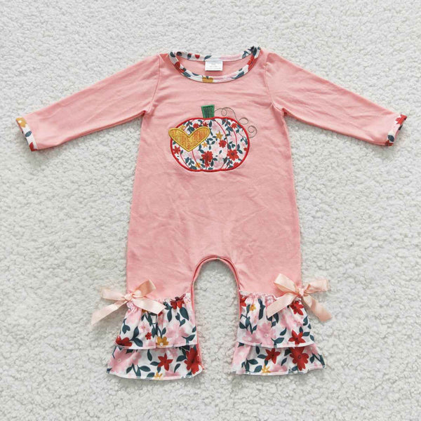 LR0278 baby girl clothes pumpkin halloween romper