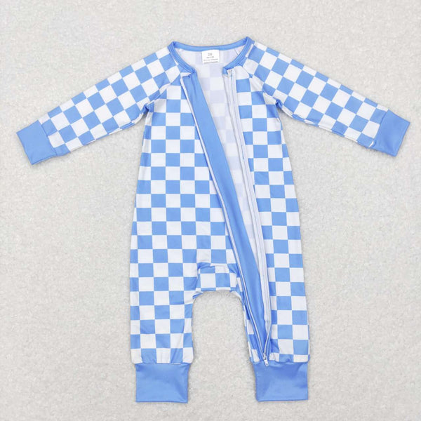 LR0811 baby girl clothes blue plaid zipper girl winter romper