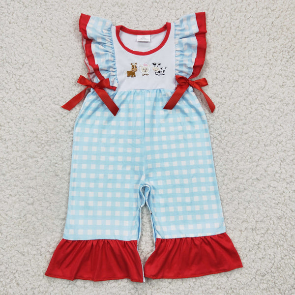 SR0179 baby clothes red farm embroidery cow print summer romper-promotion $5.5 2026.5.9