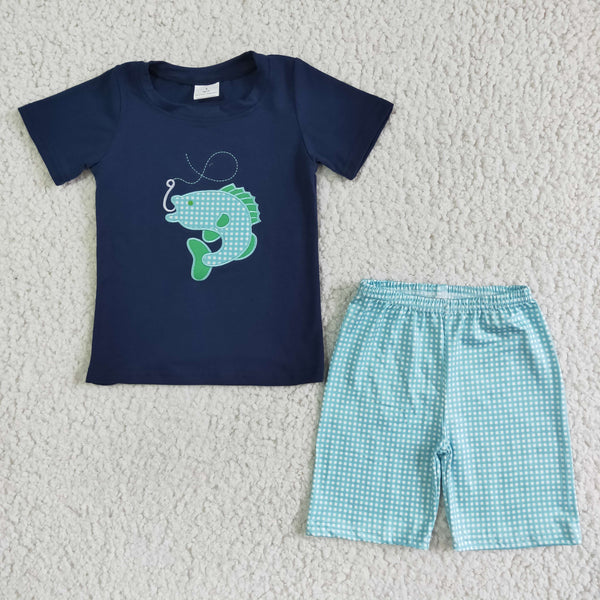 BSSO0008 kids clothing  boy fishing emboridery set
