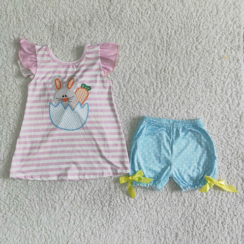 C0-28  girl clothes pink stripe bunny easter flutter sleeve set--promotion 2025.3.8 $2.99