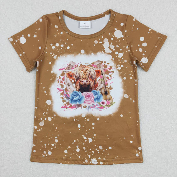 GT0333 baby boy clothes brown highland cow boy summer tshirt