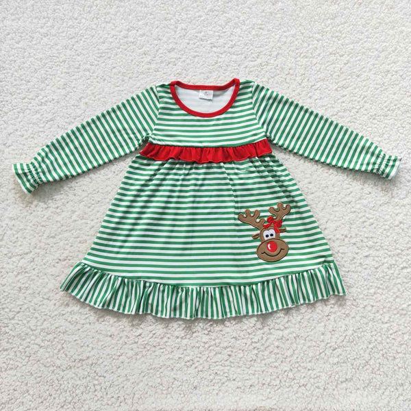 GLD0207 RTS toddler girl clothes embroidery deer girl christmas dress