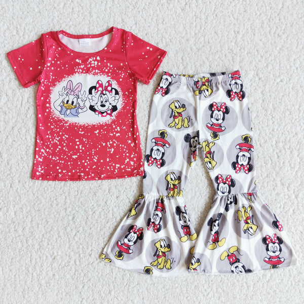 E7-20 toddler girl clothes red cartoon bell bottom outfit-promotion 2024.2.24