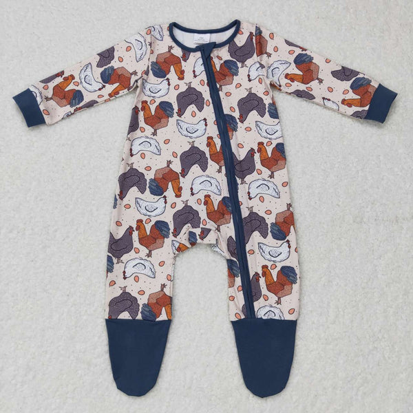 LR0560 baby girl clothes chicken farm zipper winter romper
