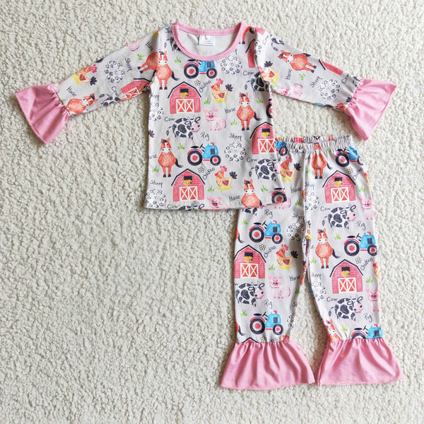 GLP0342 baby girl clothes farm sleepwear pajamas set