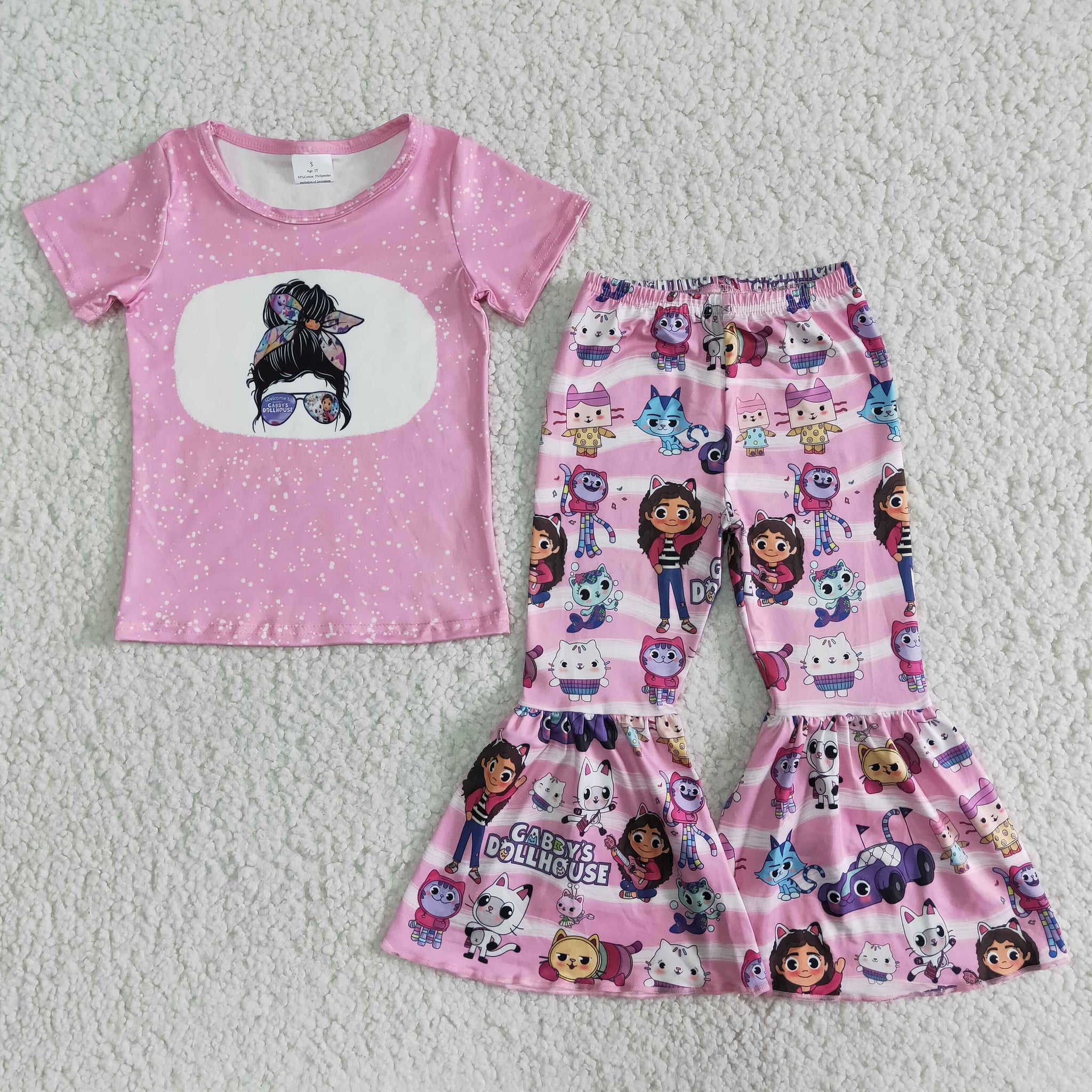 A12-11 girl pink cartoon short sleeve fall spring set-promotion 2024.4.22 $2.99