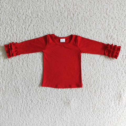 6 A2-1 RTS girl icing ruffles winter knit 100% cotton red shirt