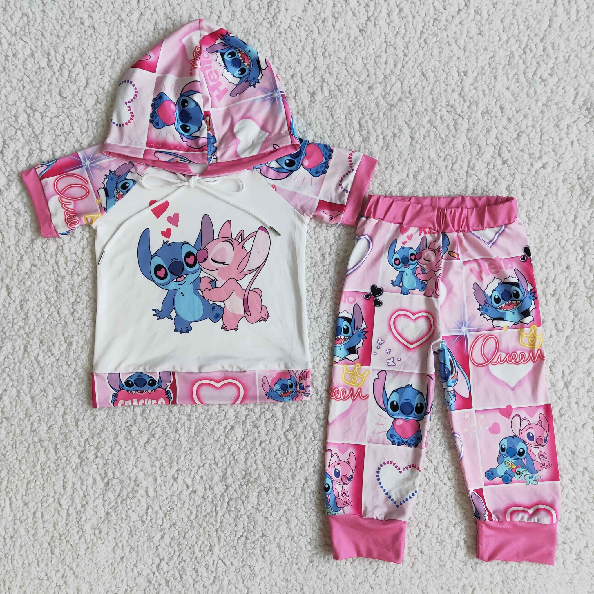 E8-26 girl pink cartoon short sleeve hoodies fall spring set-promotion 2023.12.23