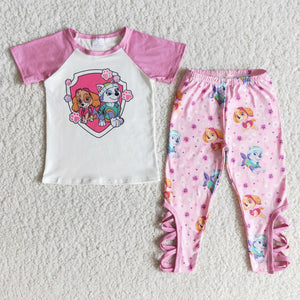 E6-29 girl cartoon pink dog spring fall short sleeve set-promotion 2024.2.3