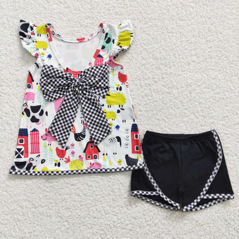 B11-4 girl clothes summer farm cow house bow set-promotion 2024.3.16 $5.5