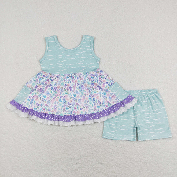 GSSO0404 kids summer clothes shell girl summer shorts set