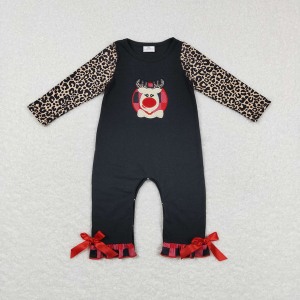 LR0730 baby girl clothes deer embroidery girl christmas romper