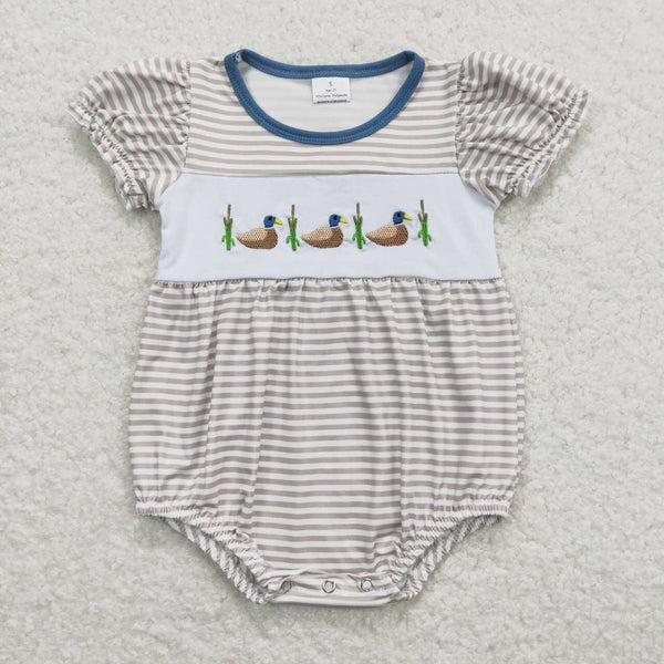 SR0987 USA warehouse 25.5.15 girl clothes mallard duck embroidery girl summer romper girl summer bubble