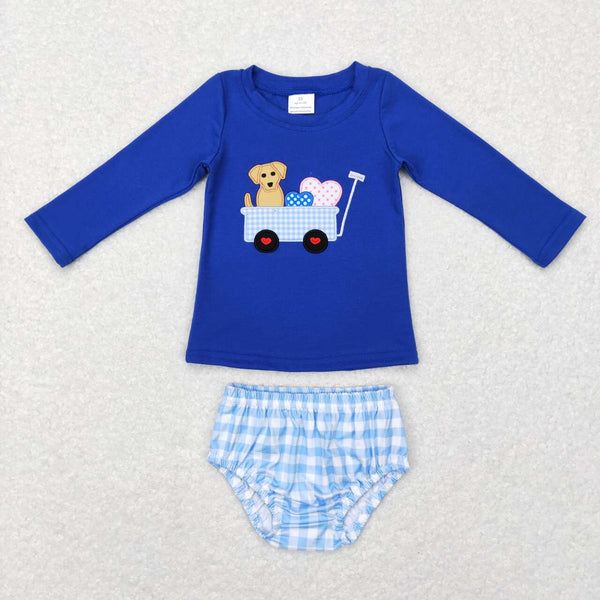 GBO0192 baby boy clothes dog heart truck embroidery boy valentines day bummies set